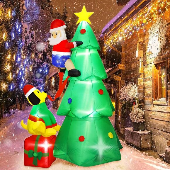 🆕8ft Christmas Inflatables Tree with Santa Claus Dog Outdoor Decorations - Picture 6 of 8